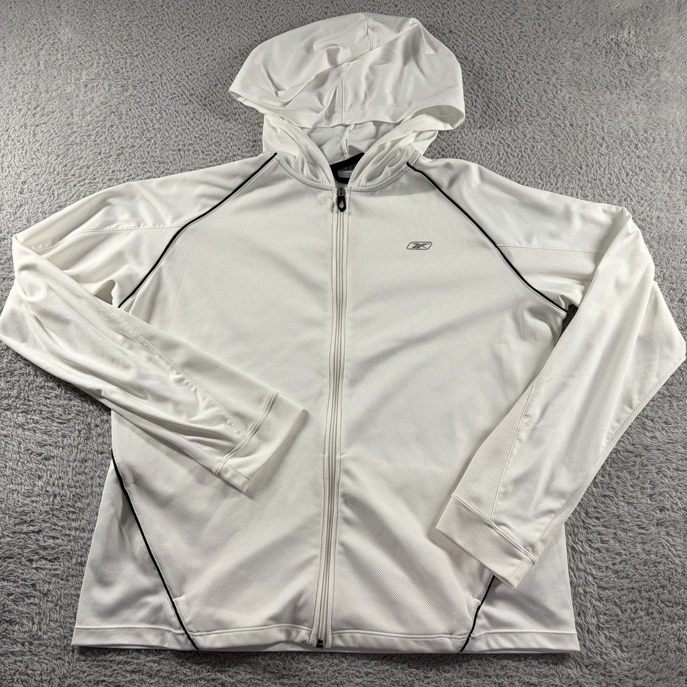 Reebok Hoodie Fullโ Zip Womens Large White Performance Light Weight Athletic